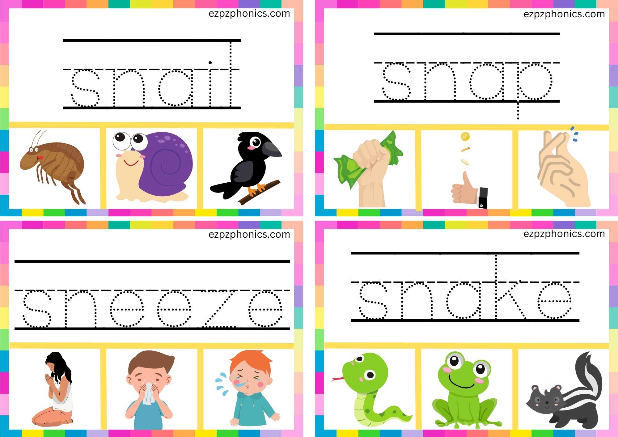 SN Beginning Blends Clip Cards Trace The Words And Clip The Correct Images Set 1
